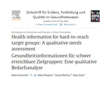 Veröffentlichung qualitative Bedarfsanalyse: Gesundheitsinformationen für schwer erreichbare Zielgruppen